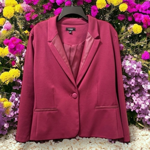 Elementz Jackets & Blazers - MACY’S~ELEMENTZ~MAGENTA~FAUX LEATHER TRIM~SINGLE BUTTON BLAZER~FAUX POCKETS~TC
